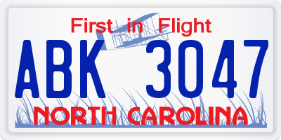 NC license plate ABK3047