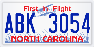 NC license plate ABK3054