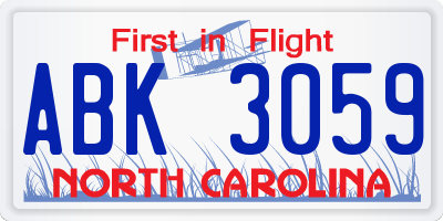 NC license plate ABK3059