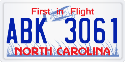 NC license plate ABK3061