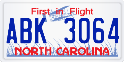 NC license plate ABK3064