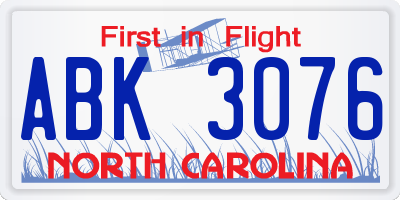 NC license plate ABK3076