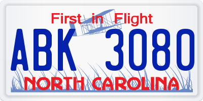 NC license plate ABK3080