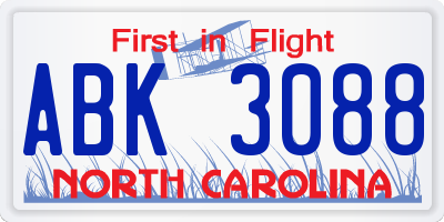 NC license plate ABK3088
