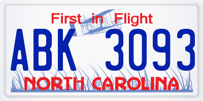 NC license plate ABK3093
