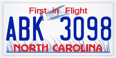 NC license plate ABK3098