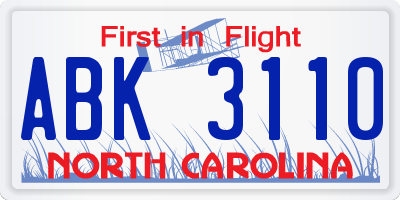 NC license plate ABK3110