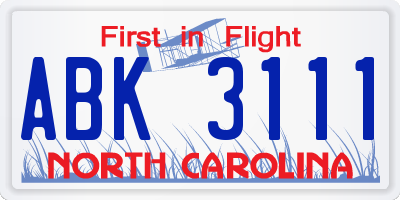 NC license plate ABK3111