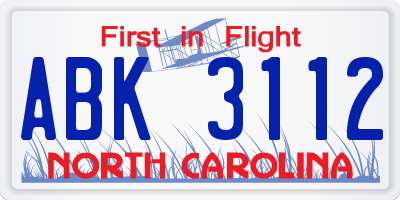 NC license plate ABK3112