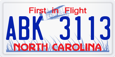 NC license plate ABK3113