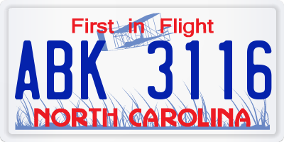 NC license plate ABK3116