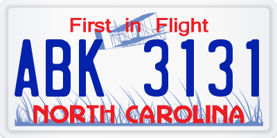 NC license plate ABK3131