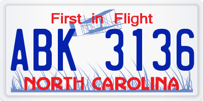 NC license plate ABK3136