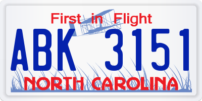 NC license plate ABK3151