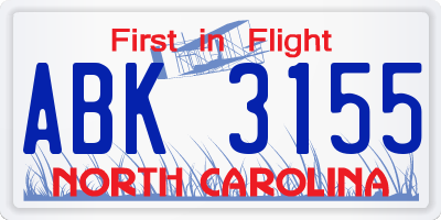 NC license plate ABK3155