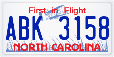 NC license plate ABK3158
