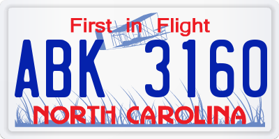 NC license plate ABK3160
