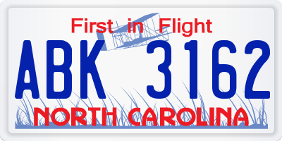 NC license plate ABK3162