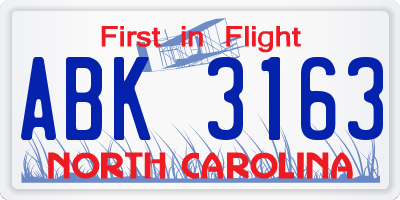 NC license plate ABK3163