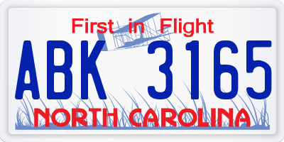 NC license plate ABK3165