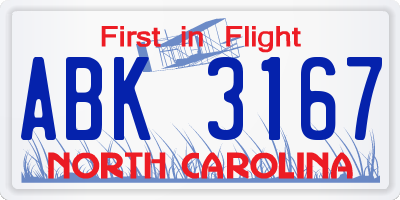 NC license plate ABK3167