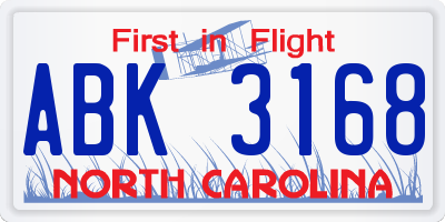 NC license plate ABK3168