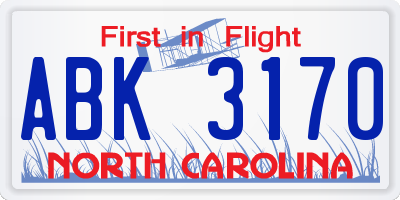 NC license plate ABK3170