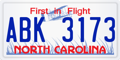 NC license plate ABK3173