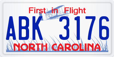 NC license plate ABK3176
