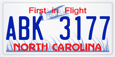 NC license plate ABK3177