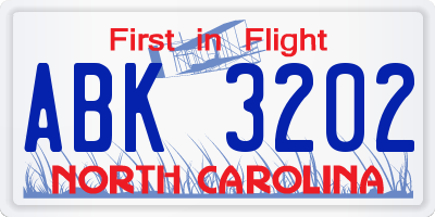 NC license plate ABK3202