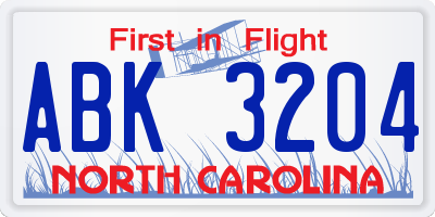 NC license plate ABK3204