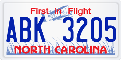 NC license plate ABK3205