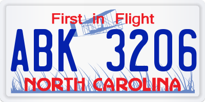 NC license plate ABK3206