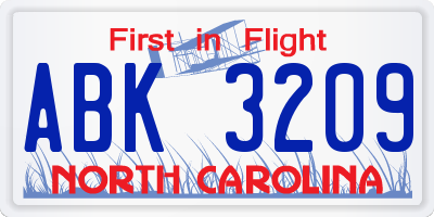 NC license plate ABK3209