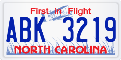 NC license plate ABK3219