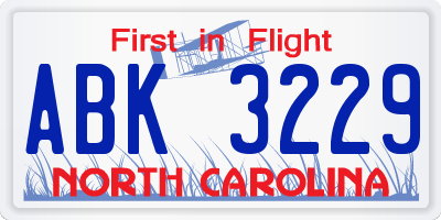 NC license plate ABK3229