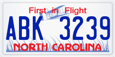 NC license plate ABK3239