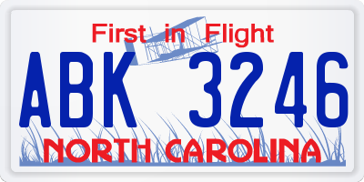 NC license plate ABK3246
