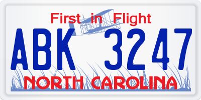 NC license plate ABK3247