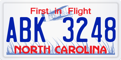 NC license plate ABK3248