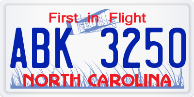 NC license plate ABK3250