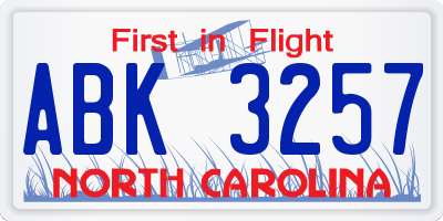 NC license plate ABK3257
