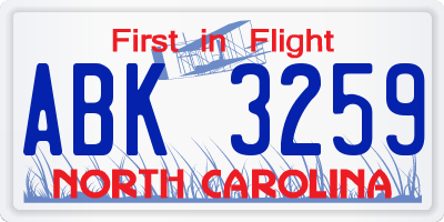 NC license plate ABK3259