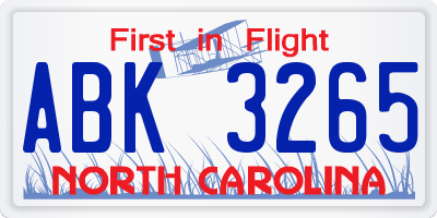NC license plate ABK3265