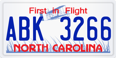 NC license plate ABK3266