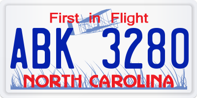 NC license plate ABK3280