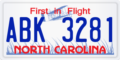 NC license plate ABK3281