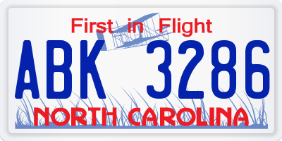 NC license plate ABK3286
