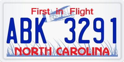 NC license plate ABK3291